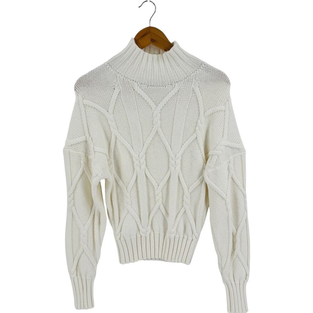 J. Crew Collection Cable Knit Mock‎ Neck Sweater Ivory Cream Long Sleeve Size S